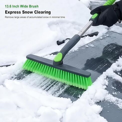 SEAAES 45 Inch Snow Brush with 5.2" Extra Wide Ice Scraper for Car, Extendable Snow Scraper with Foam Grip, 360° Pivoting Brush for SUV Truck Jeep Vehicle Windshield Window - Green in Saudi Arabia