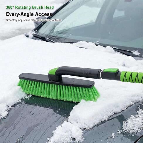 SEAAES 45 Inch Snow Brush with 5.2" Extra Wide Ice Scraper for Car, Extendable Snow Scraper with Foam Grip, 360° Pivoting Brush for SUV Truck Jeep Vehicle Windshield Window - Green in Saudi Arabia