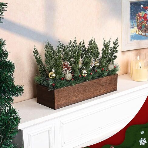 Spring Table Centerpiece, Farmhouse Arrangement Artificial Green Pine Branches with Xmas Bauble Pine Branches Berries Centerpieces for Holiday New Year Holiday Party Home Decoration(Red) in Saudi Arabia