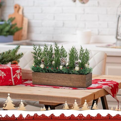 Spring Table Centerpiece, Farmhouse Arrangement Artificial Green Pine Branches with Xmas Bauble Pine Branches Berries Centerpieces for Holiday New Year Holiday Party Home Decoration(Red) in Saudi Arabia