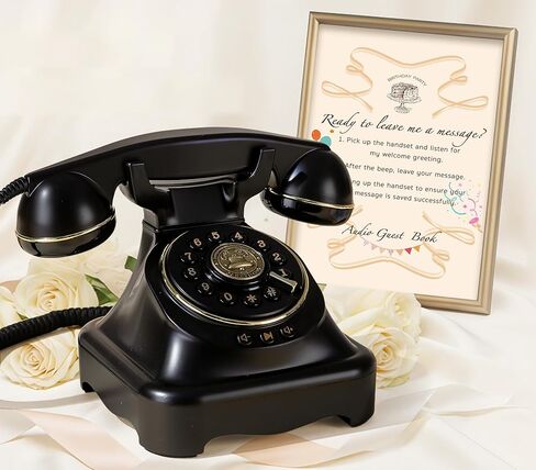 RetroVox Audio Guest Book Wedding Phone Guestbook and Signage Guest Audio Message Book, Vintage Style for Wedding Reception, Bridal Shower, Baby Shower（White & Sign Holder E） in Saudi Arabia