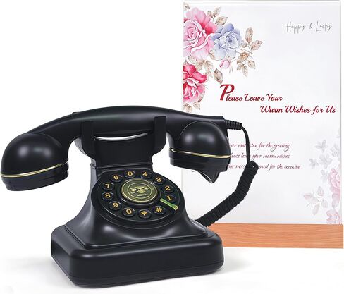 RetroVox Audio Guest Book Wedding Phone Guestbook and Signage Guest Audio Message Book, Vintage Style for Wedding Reception, Bridal Shower, Baby Shower（White & Sign Holder E） in Saudi Arabia