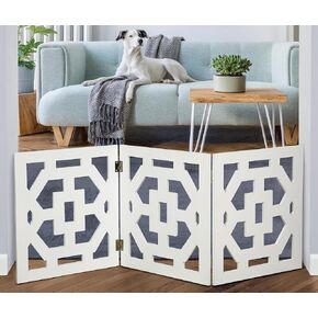 Bundaloo Freestanding Dog Gate Expandable Decorative Wooden Fence for Small to Medium Pet Dogs, Barrier for Stairs, Doorways, & Hallways
