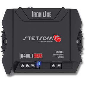 Stetsom IR 400.1 BASS 2 Ohms - Iron Line Digital Sub Amplifier, 2Ω Stable, Mono Car Audio, 400 Watts RMS, Compact Digital Amplifier, Full Range Sound Quality, Crossover, Bass Boost, for Subwoofers