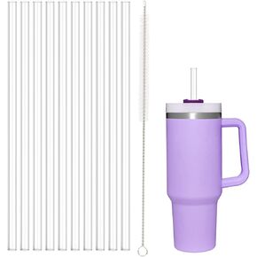10 Pcs Replacement Straw for Stanley Cup 40 oz 30 oz 20 oz 14 oz 64 oz Tumbler, Clear Reusable long Straws with Cleaning Brush for Stanley Adventure Tumbler Accessories, Dishwasher Safe