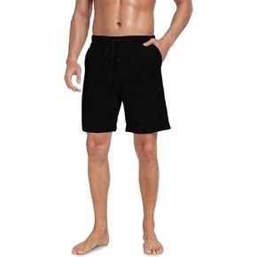 Men's Linen Shorts Cotton Casual Shorts Elastic Waist Drawstring Summer Beach Shorts