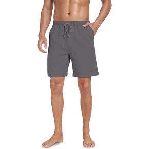 Men's Linen Shorts Cotton Casual Shorts Elastic Waist Drawstring Summer Beach Shorts