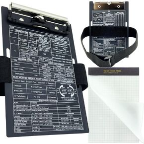 Pilot Kneeboard Aviation Metal Clipboard, Hangable Aluminum Clip Board w/Writing Notepad, Practical Pen Holder, Airplane Grade Flight Knee Boards with Durable Elastic Strap for Pilots Gifts (Black)