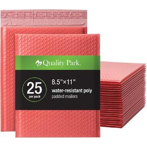 Quality Park Bubble Mailers, 8.25 x 11 Shipping Envelopes, Water Resistant Coral Poly Padded Envelopes, Redi-Strip Peel Off Strip, 25/Box (QUA85871)