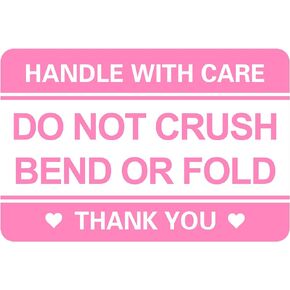 Do Not Crush Bend or Fold Shipping Handling Stickers,2x3 inch 100pcs Pink Do Not Crush Bend or Fold Shipping Sticker for Envelopes