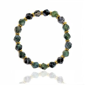 Highly Protective Bracelet Faceted Green Crystal Bracelet Real Semi Precious Gemstones Moss Agate 8mm Faceted Beads 18k Gold Plated Accents Heart Chakra Bracelet USA HANDMADE (agate)