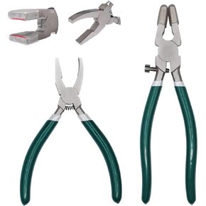 9Pcs Heavy Duty Glass Running Breaking Pliers and Class Cutters Tools Kit, Breaker Grozer Pliers with Curved Jaws,Glass Cutters for Stained Glass, Mosaics, Fusing, Breaking