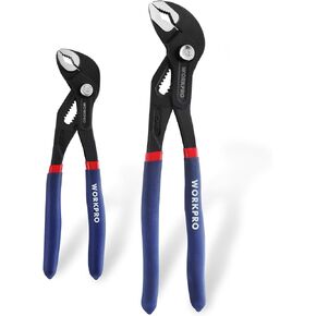 WORKPRO 2 Piece Groove Joint Pliers Set, 7 & 10-Inch Fast Adjustable Water Pump Pliers, V-Jaw Tongue and Groove Pliers in CRV Steel