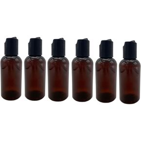 6 Pack - 2 oz – Empty Squeeze Plastic Bottle - Amber Boston with Black Flip Top - for Essential Oils, Perfumes, Cleaning Products