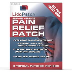 Lidocaine Patch (3-Pack), LidoPatch Maximum Strength 3.6% Lidocaine & 1.25% Menthol, 12 Hour Numbing Pain Relief to Relieve and Soothe Aches & Pains