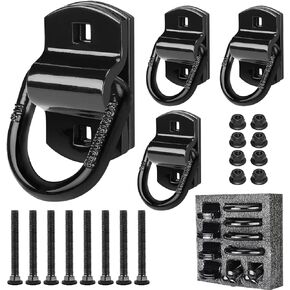 D Rings Tie Down Anchors, Heavy Duty 1/4" Trailer Tie Down Hooks 1200 lbs Capacity Trailers Trucks Bed Anchors with Screws for Trailer Truck Cargo Bed Bracket Surface Mount (12Pack)