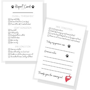 Boutique Marketing Pet Grooming Report Card | 30 Pack 5x 7" inches Large Postcard Size Supplies Matches Groomer Loyalty & Appointment Reminder Red Bandana Design