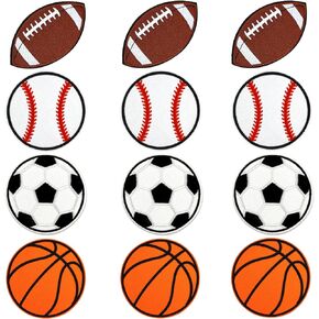 12 PCS Ball Patch Kit, Sport Patches, Football Baseball Basketball Soccer Patch, Iron on/Sew on Patches DIY Embroidered Applique for T-Shirts, Jackets, Caps, Bags…