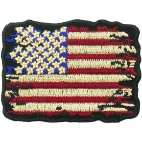 Vintage War Torn USA US United States of America Flag Embroidered Iron On Patch Distressed American USA Flag Old Style Applique Army Military Uniform Costume Red Blue White