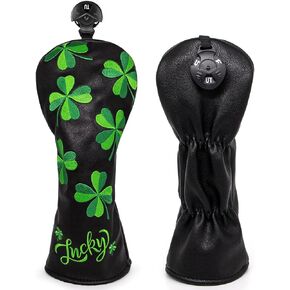 Golf Club Headcover Golf Lucky Clover Magnetic Closure Elegant Embroidery Premium Leather Driver Fairway Wood Hybrid Blade Mallet Putter Cover Wood Head Cover for Golf Wood Club Covers