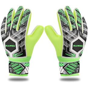 Youth Goalkeeper Soccer Goalie Gloves Size 7 for Kids Finger Save Football Player Goal Keeper Boys Girls Professional Protection Goaly Predator Field Glove (Black and Green)