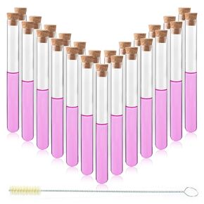 Labvida's 50-Pack 20ml(0.68oz) Glass Test Tubes - 16x150mm, Round Bottom, Cork Stoppers & Brush. Perfect for Lab Experiments, Plant Propagation, Storage, and Decor.