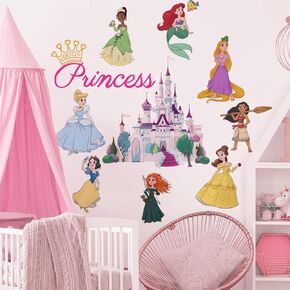 Runtoo Princess Wall Decals for Girls Bedroom Crown Castle Wall Art Stickers Kids Baby Nursery Home Decor