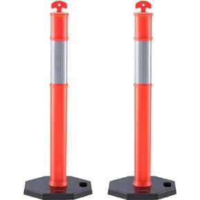VEVOR Traffic Delineator Post Cones, 2 Pack, Traffic Safety Delineator Barrier with 16.93 x 16.93 in Rubber Base, for Traffic Control Warning Outdoor Indoor Use Parking Lot Construction Caution Roads
