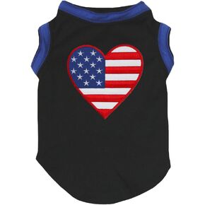 Petitebella USA Heart Puppy Dog Shirt (Black/Blue, X-Small)