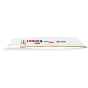 LENOX Tools 21060656GR Gold Power Arc Reciprocating Saw Blade, For Wood, Nail-Embedded Wood Cutting, 6-inch, 6 TPI, 5-Pack