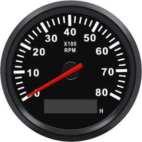 Geloo 85MM Boat RPM Tachometer Gauge Waterproof Outboard Tachometer Gauge 0-8000RPM Tacho Meter for Car Truck Marine Diesel Gasoline Engine RPM Tacho Gauge 9-32V with LCD Hourmeter Red Backlight