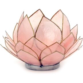Contrast Peach Colored Capiz Shell Opening Lotus Flower Bulb Tealight Candle Holder, Pink, One Size