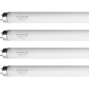 4 Pack F15T8-CW 15 Watt Cool White, 18'' T8 15W Fluorescent Light Bulb Compatible with Philips Alto ECO GE Staco Light Fixture,G13 Base,4100K