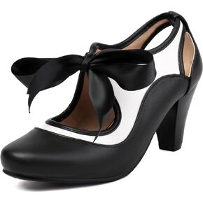 Elerhythm Women's Mary Jane Two Tone Lace Up Closed Round Toe Vintage Heels Gatsby 1950s Pumps 1920s Victorian Retro Shoes
