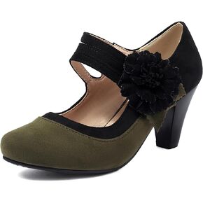 Women's Mary Jane Flower Ankle Strap Vintage Heels Gatsby 1920s Pumps Closed Round Toe 1950s Victorian Retro Shoes