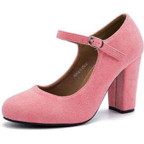 MAIERNISI JESSI Women's Mary Jane Heels Closed Toe Block Heel Round Toe Chunky High Heel Pumps