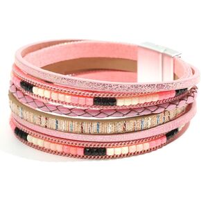 Boho Leather Bracelet Wrap Layered Bracelets Buckle Clasp Stackable Bracelet Beads Jewelry for Women and Girls