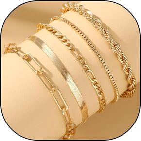 Gold Stack Bracelet Set for Women,Trendy 14k Gold Dainty Stackable Bracelets,Layered Paperclip Link Cuban Chain Bracelets,Jewelry Gifts for Teen Girls