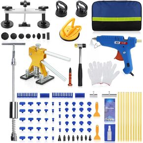 nihao 100PCS Auto Body Dent Repair Kit with Golden Lifter, Slide Hammer T-bar Dent Puller, Bridge Puller, Suction Cup and Glue Gun for Automobile Body Motorcycle Refrigerator Door