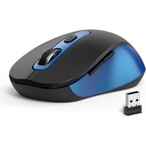 Wireless Mouse for Laptop, PC, Chromebook, Mac, MacBook, Silent Mouse with USB Nano Receiver, Side Button, 2400 DPI, Anti Slip Roller, 6 Button Ergonomics Cordless Computer Mice - Black Blue
