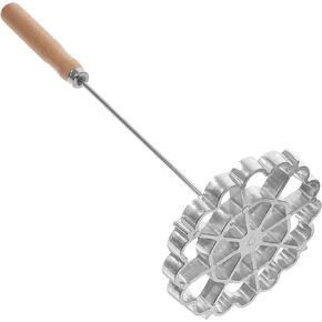 Unomor Bunuelos Mold, Achappam Mold with Wood Handle Metal Flower Molds Rosette Maker Rosette Cookie Tool Aluminium Cast Waffle Molds for Frying Snack Pancake S