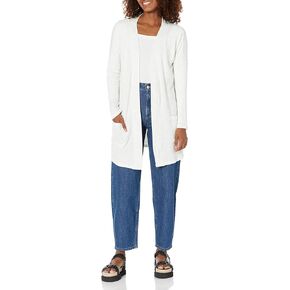 Amazon Essentials Women's Relaxed-Fit Lightweight Lounge Terry Open-Front Cardigan, White Space Dye, XX-Large