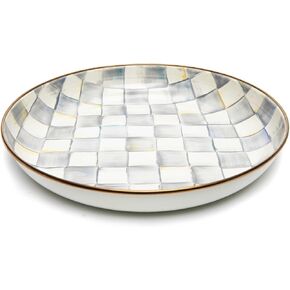 MACKENZIE-CHILDS Enamel Abundant Bowl, Decorative Enamel Large Shallow Serving Bowl, White Flower Market