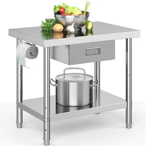 YITAHOME 36" × 24" Stainless Steel Table with Paper Towel Holder and Drawer, Work Table with Drawer, Metal Table Prep Table for Home Kitchen Restaurant Garage Warehouse