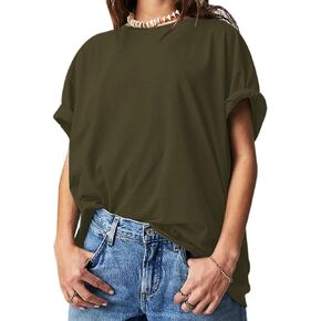Womens Oversized T Shirts Crewneck Short Sleeve Summer Athletic Cotton Tees Shirt Loose Fit Y2k Tops