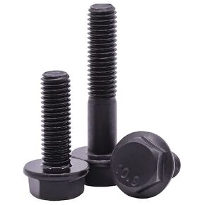 M10-1.5 x 50mm Flanged Hex Washer Head Bolts, 10.9 Grade Alloy Steel, Black Oxide Finish, Coarse Thread UNC, 10 PCS