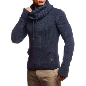 Leif Nelson Men’s Knitted Pullover | Long-Sleeved Slim fit Shirt | Basic Longsleeve Sweatshirt with Shawl Collar for Men