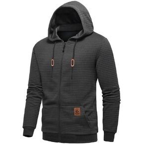 Mens waffle Lined Zip Up Hoodie Full Zipper Sweatshirt Fashion Casual Lightweight Drawstring Hooded Jackets S-2XL