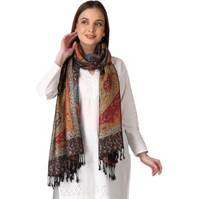 EH REVERSIBLE PASHMINA JAMAWAR INTRICATE MULTICOLOR WEAVE, LARGE, SUPER SOFT, AIRY, ALL WEATHER SCARF/STOLE SILK VISCOSE.