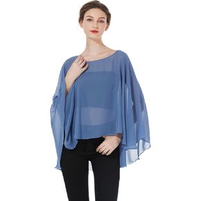 BEAUTELICATE Women Chiffon Capelet Wedding Bridal Cape Sheer Overlay Poncho Stole